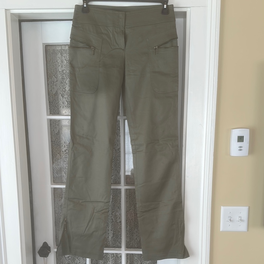 Sharagano army green biker style zippered pants size large